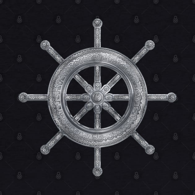 Dharma Wheel - Dharmachakra  Silver Metallic embossed by Nartissima